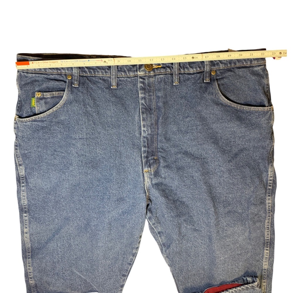 Cabelas Roughneck Denim Jeans Lined Flannel Red Blue Mens Size 46x32 - Picture 6 of 8